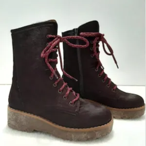 Free People Taos Maroon Cow Fur Combat Boots, Size 40/9.5