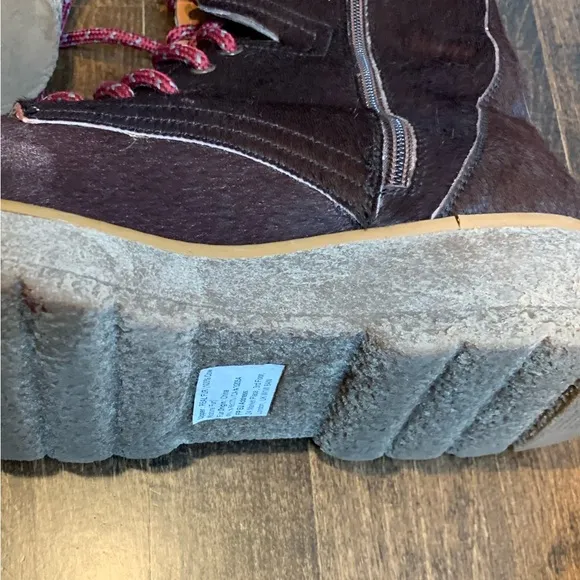 Free People Taos Maroon Cow Fur Combat Boots, Size 40/9.5