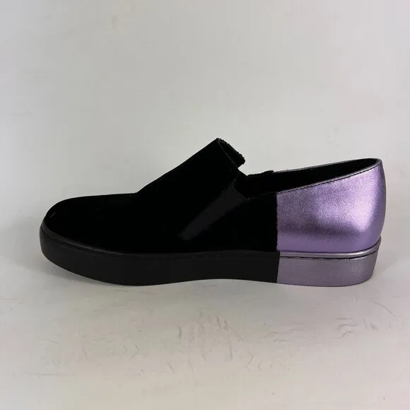Free People Varsity women's size 7.5 black velvet purple leather slip on shoes