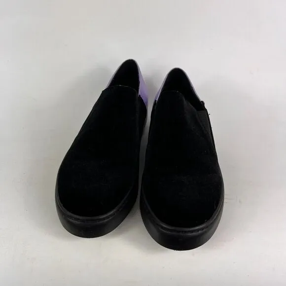 Free People Varsity women's size 7.5 black velvet purple leather slip on shoes