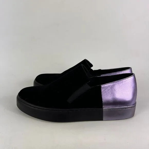 Free People Varsity women's size 7.5 black velvet purple leather slip on shoes