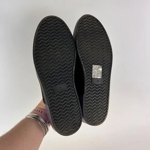 Free People Varsity women's size 7.5 black velvet purple leather slip on shoes