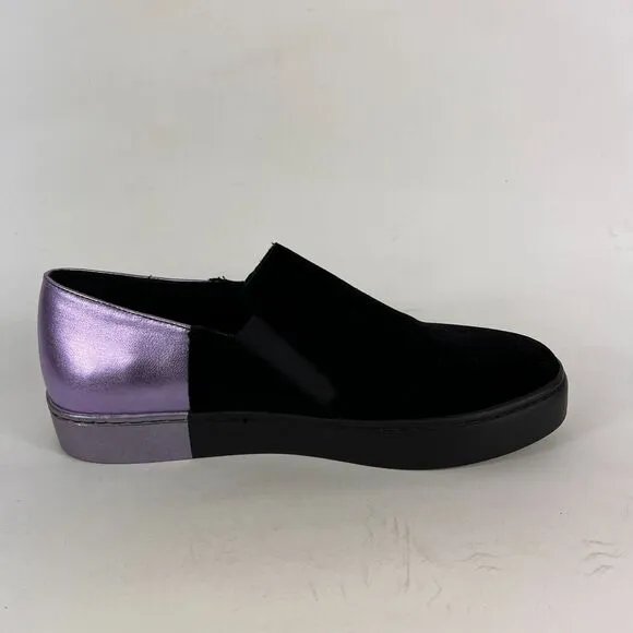 Free People Varsity women's size 7.5 black velvet purple leather slip on shoes
