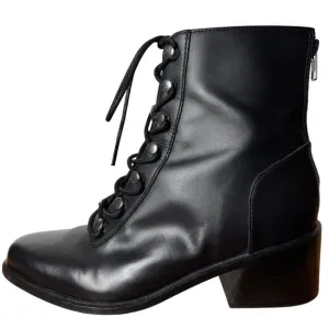 Free People Women Size 7.5 Eberly Combat Boots Leather Lace-Up Black Moto Boho