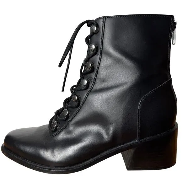Free People Women Size 7.5 Eberly Combat Boots Leather Lace-Up Black Moto Boho