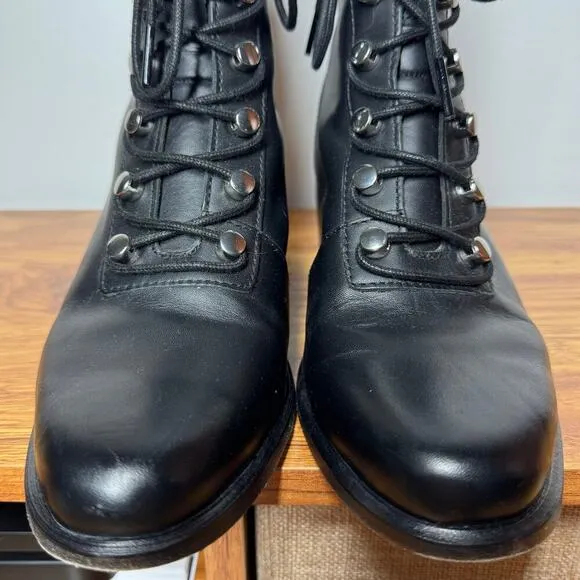 Free People Women Size 7.5 Eberly Combat Boots Leather Lace-Up Black Moto Boho
