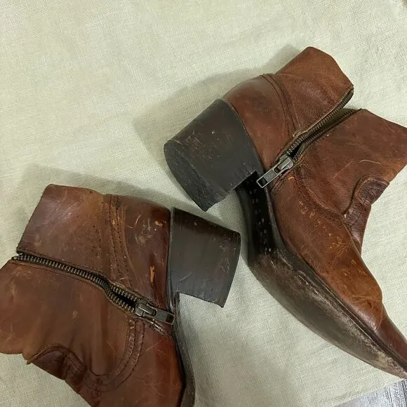 FREEBIRD by Steven &quot;Salt&quot; Side Zip Ankle Boots Distressed in Brown Leather