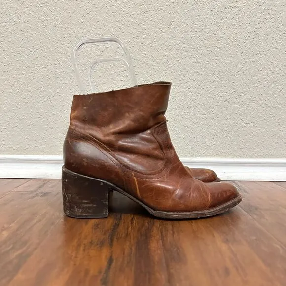 FREEBIRD by Steven &quot;Salt&quot; Side Zip Ankle Boots Distressed in Brown Leather