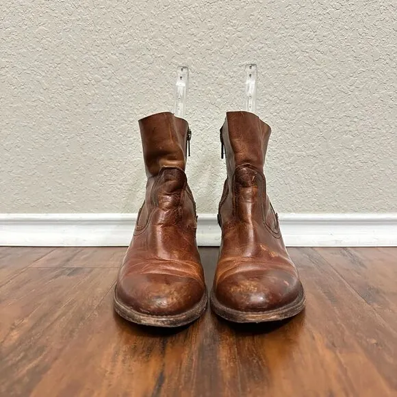 FREEBIRD by Steven &quot;Salt&quot; Side Zip Ankle Boots Distressed in Brown Leather