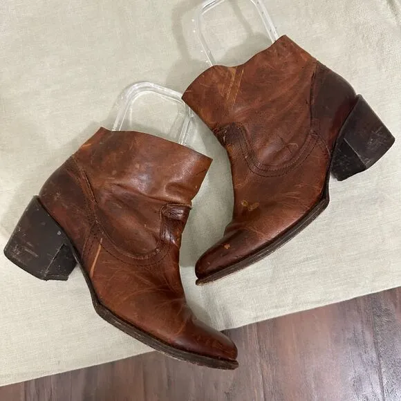 FREEBIRD by Steven &quot;Salt&quot; Side Zip Ankle Boots Distressed in Brown Leather