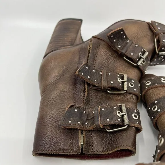 Freebird by Steven Joust Boots Women 7‎ Brown Buckle Moto leather boho festival