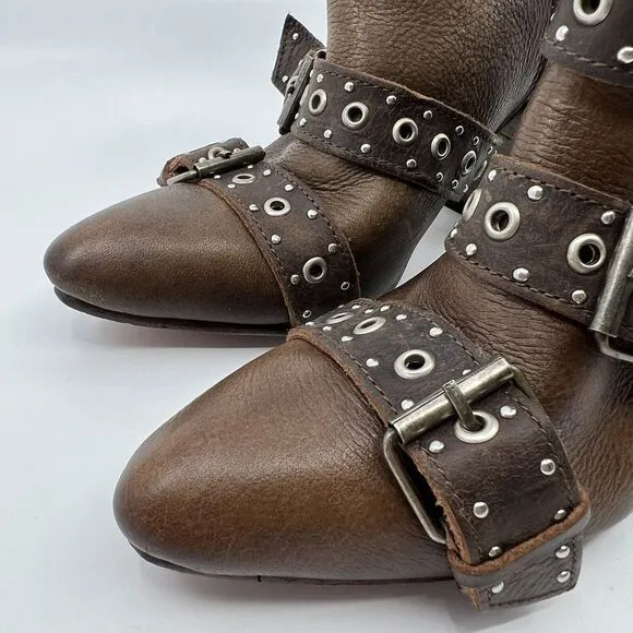 Freebird by Steven Joust Boots Women 7‎ Brown Buckle Moto leather boho festival
