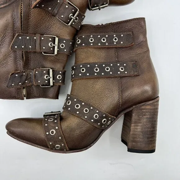 Freebird by Steven Joust Boots Women 7‎ Brown Buckle Moto leather boho festival