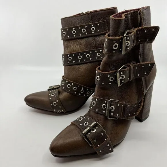 Freebird by Steven Joust Boots Women 7‎ Brown Buckle Moto leather boho festival