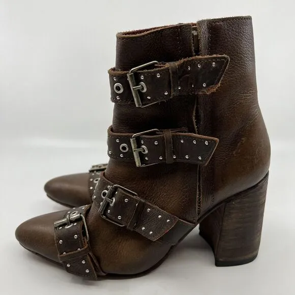 Freebird by Steven Joust Boots Women 7‎ Brown Buckle Moto leather boho festival