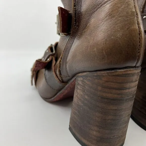 Freebird by Steven Joust Boots Women 7‎ Brown Buckle Moto leather boho festival