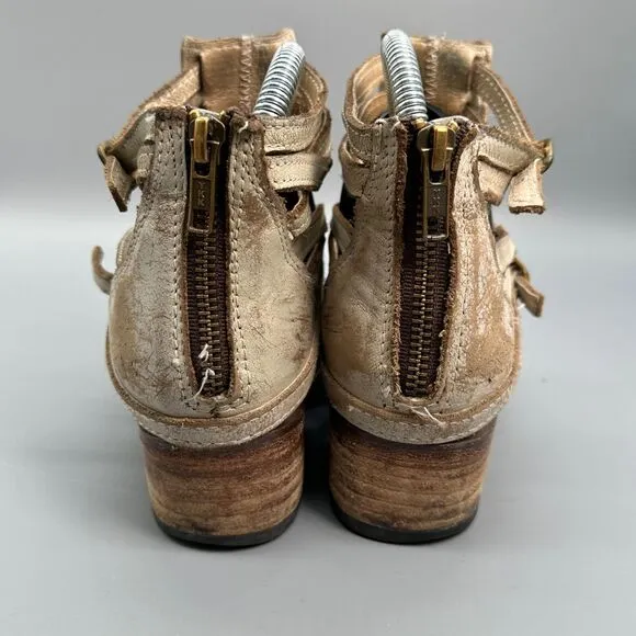 Freebird By Steven Stair Womens 7 Shoe Ankle Boot Tan Buckle Straps Distressed