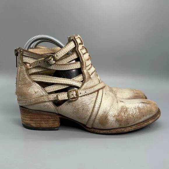 Freebird By Steven Stair Womens 7 Shoe Ankle Boot Tan Buckle Straps Distressed