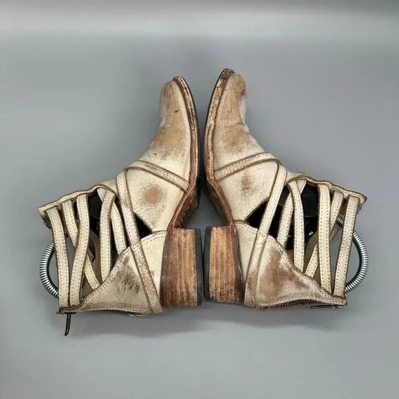 Freebird By Steven Stair Womens 7 Shoe Ankle Boot Tan Buckle Straps Distressed