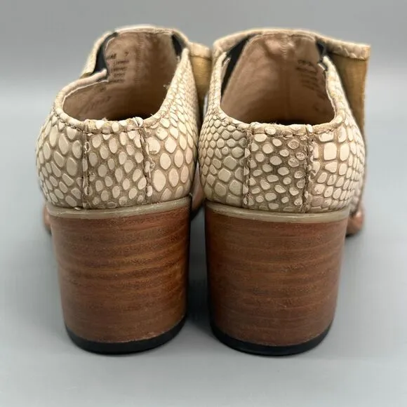 Freebird Shae Snakeskin Ankle Block Heel Womens 7 Boots Tan White Pointed Shoes