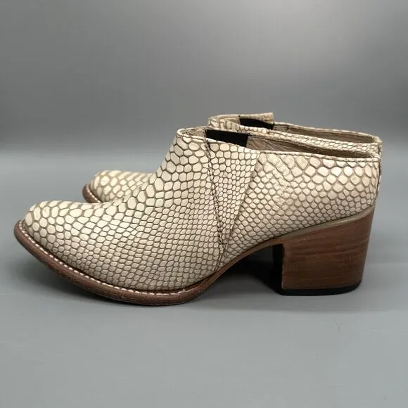 Freebird Shae Snakeskin Ankle Block Heel Womens 7 Boots Tan White Pointed Shoes