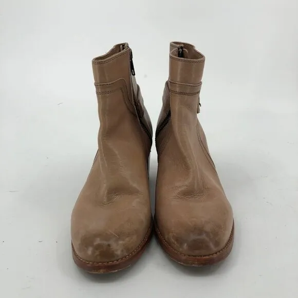 Frye Beige Leather Ankle Boots &amp; Booties | Heeled with Zip Closure
