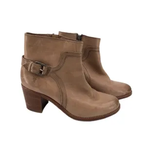 Frye Beige Leather Ankle Boots &amp; Booties | Heeled with Zip Closure
