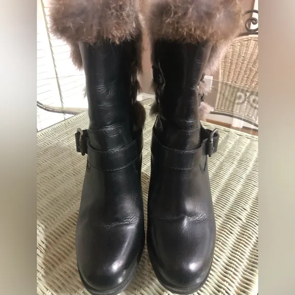Frye Black Penny Luxe Moto Short Heeled Boots Sz 8.5
