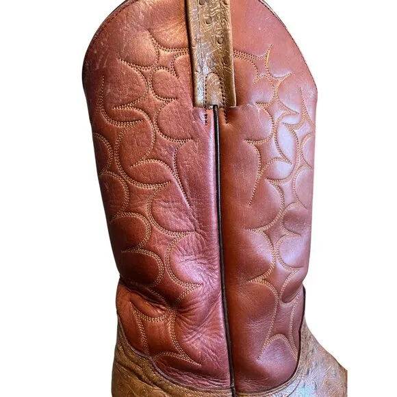 Frye Boots Men 10.5 Brown Leather Cowboy Ostrich Exotic Western White Label Vtg