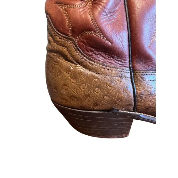 Frye Boots Men 10.5 Brown Leather Cowboy Ostrich Exotic Western White Label Vtg