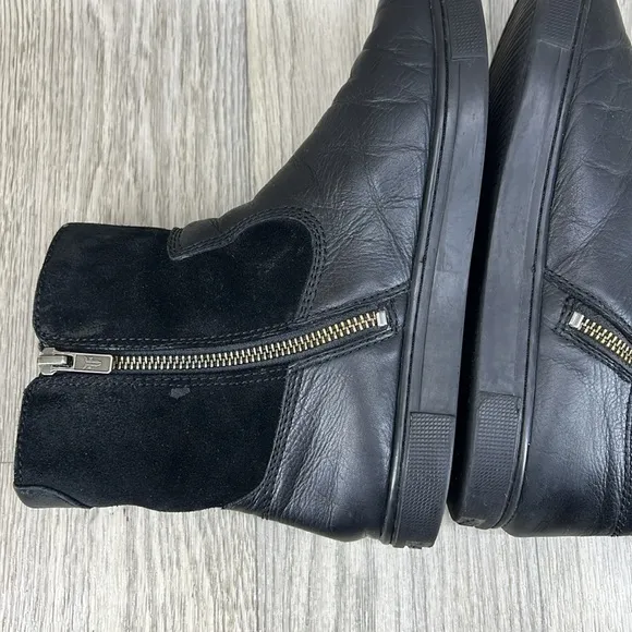 FRYE Gemma Short Shearling Boot Black leather zipper winter sneaker boot