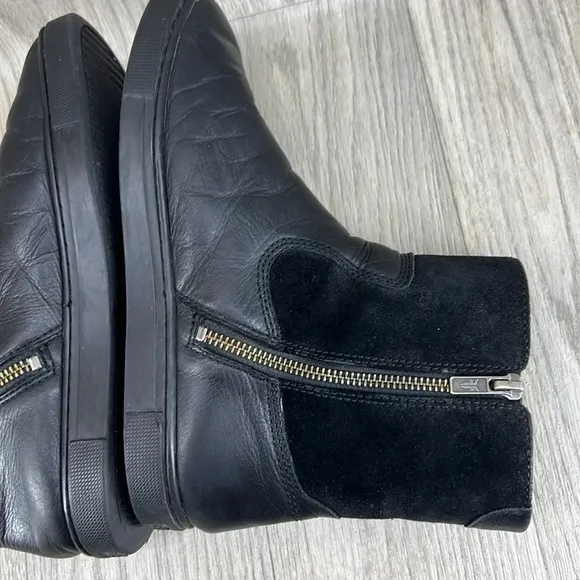 FRYE Gemma Short Shearling Boot Black leather zipper winter sneaker boot