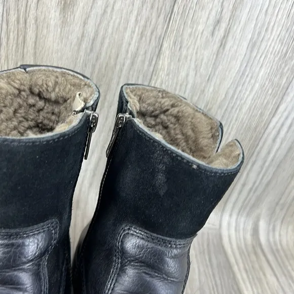 FRYE Gemma Short Shearling Boot Black leather zipper winter sneaker boot