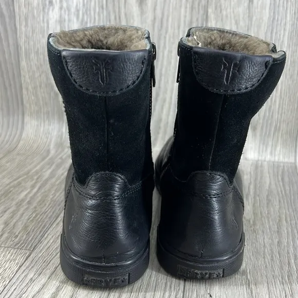 FRYE Gemma Short Shearling Boot Black leather zipper winter sneaker boot