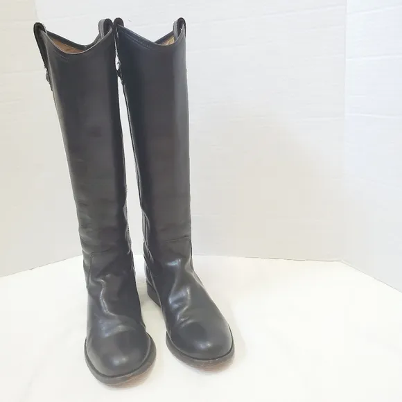 Frye Melissa Tall Pull On Riding Boots Black Leather Women 6