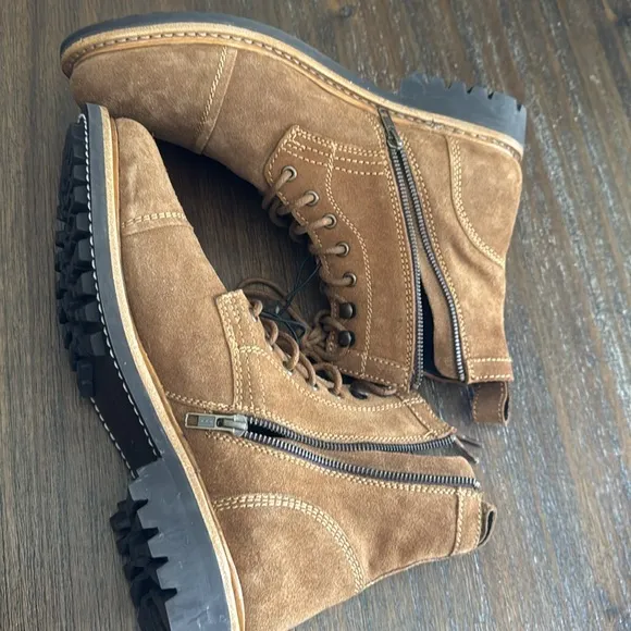 Frye Russell Men Tan Leather Suede Cap Boots Lace Zip Up  Size 11