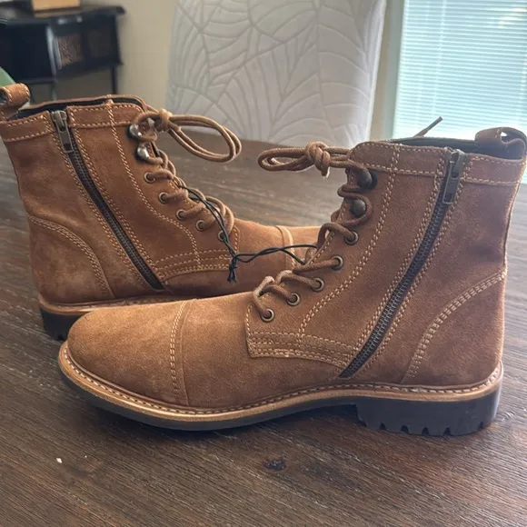Frye Russell Men Tan Leather Suede Cap Boots Lace Zip Up  Size 11