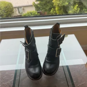 Frye Sabrina Black Buckle Ankle Boots