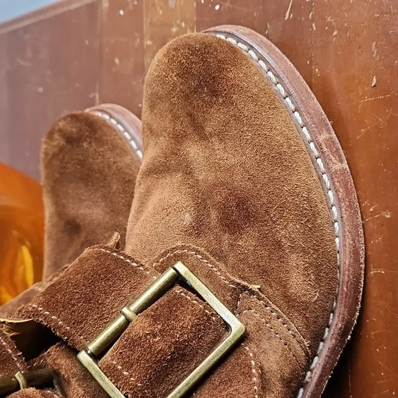 Frye Sabrina Double Buckle Suede Ankle Boot in Whiskey Brown Size 7.5