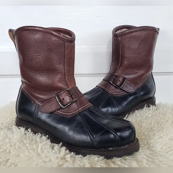 FRYE Veronica Shearling Engineer Duck Boot Leather Moto Men 7.5D | Womens 8.5-9