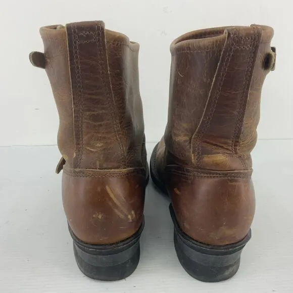 FRYE Veronica USA Made Brown Leather Buckle Biker Boots Women's Size 9 Preowned