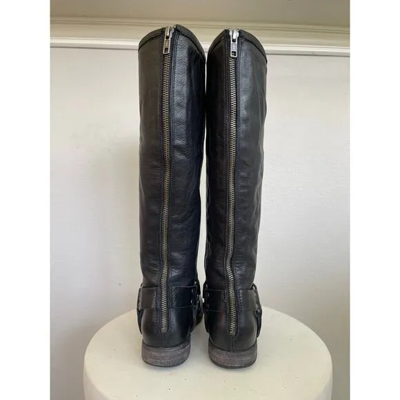 Frye Women Black Phillip Harness Riding Boots - Size 9B