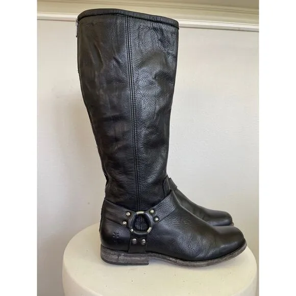 Frye Women Black Phillip Harness Riding Boots - Size 9B
