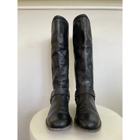 Frye Women Black Phillip Harness Riding Boots - Size 9B
