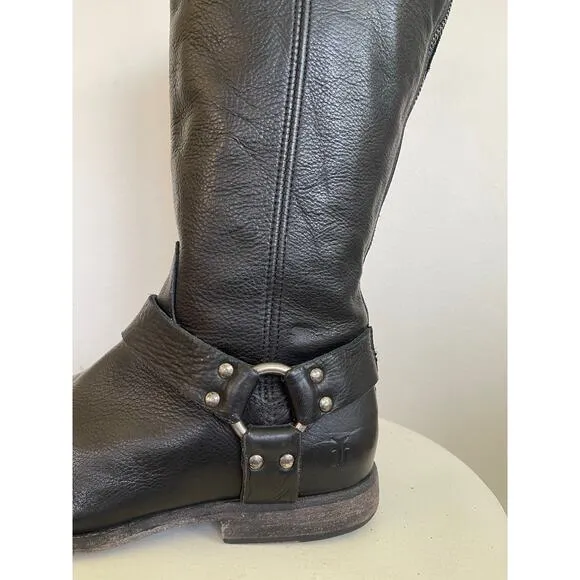 Frye Women Black Phillip Harness Riding Boots - Size 9B