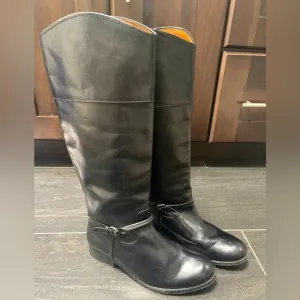 FRYE Women Melissa Belted Knee High Tall Riding Black Leather Boots US 7 Marissa