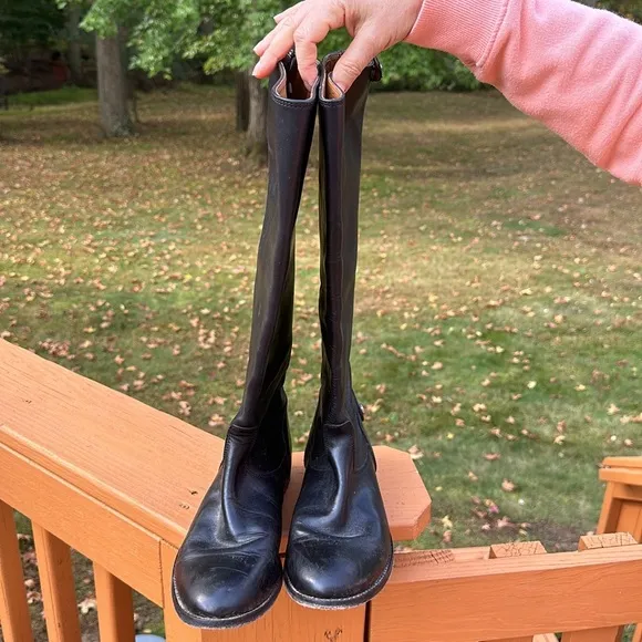 Frye Women Melissa Button Back Zipper Black Leather Riding Tall Boots size 8.5