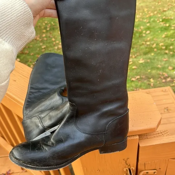 Frye Women Melissa Button Back Zipper Black Leather Riding Tall Boots size 8.5