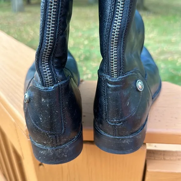 Frye Women Melissa Button Back Zipper Black Leather Riding Tall Boots size 8.5