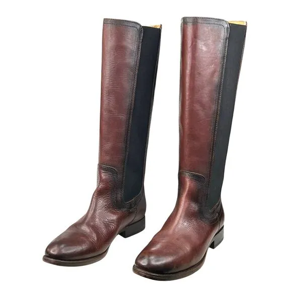 Frye Women’s Lindsay Gore Tall Brown Leather Riding Boots Size US 6